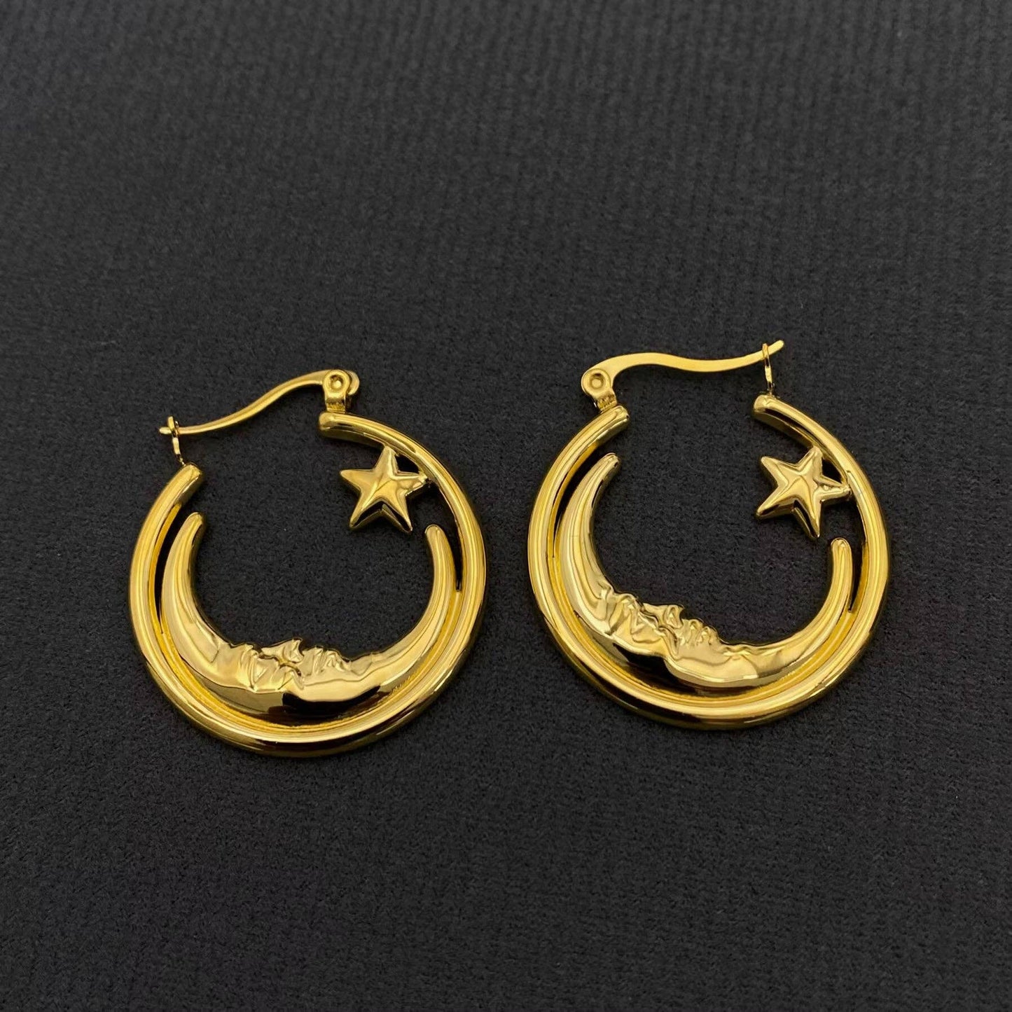 Moon Star 18K Gold Plated S.Steel Hoop Earrings