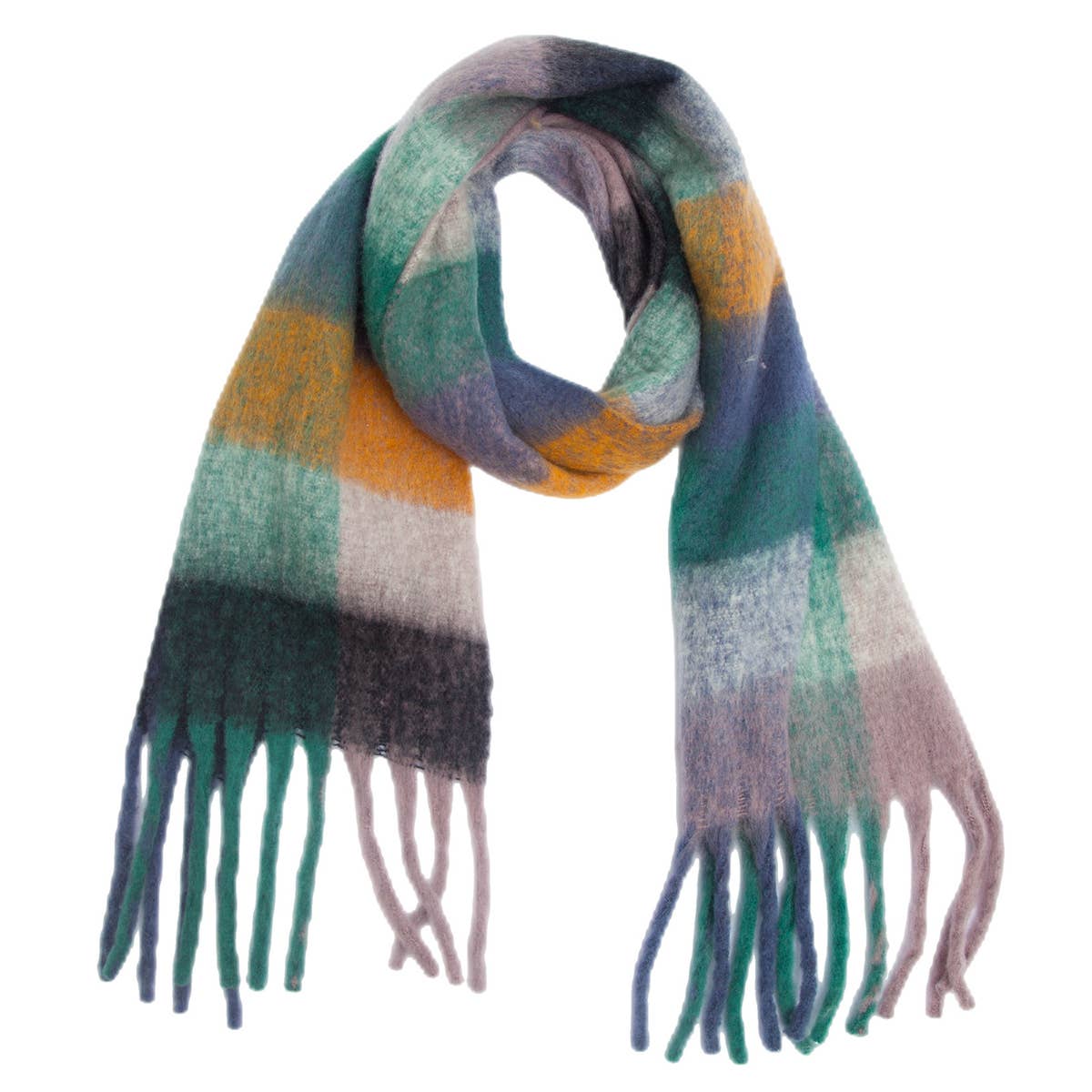 Chunky Plaid Scarf with Fringes