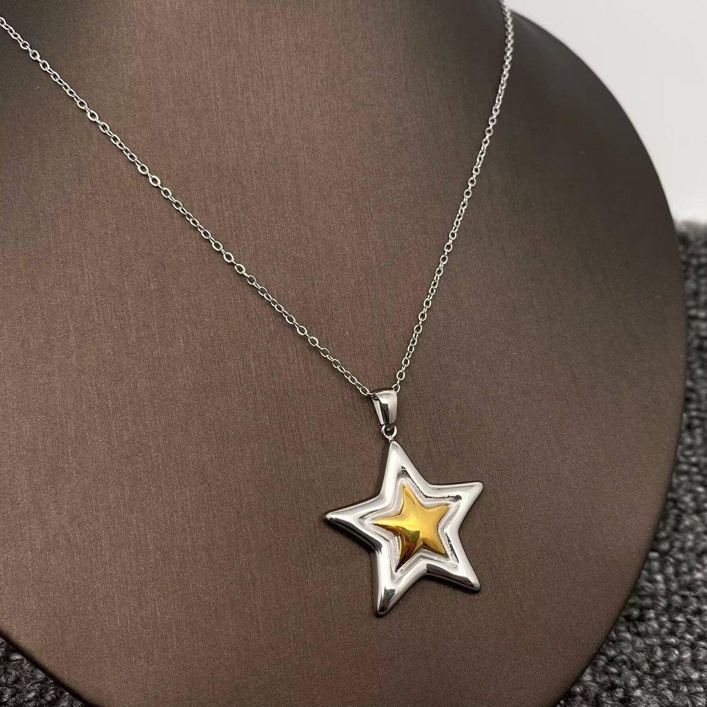18K Gold Plated S.Steel Two Tone Star charm Necklace