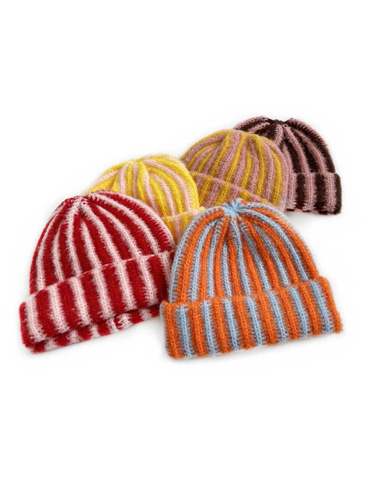Color-block Striped Cuffed Knitted Beanie