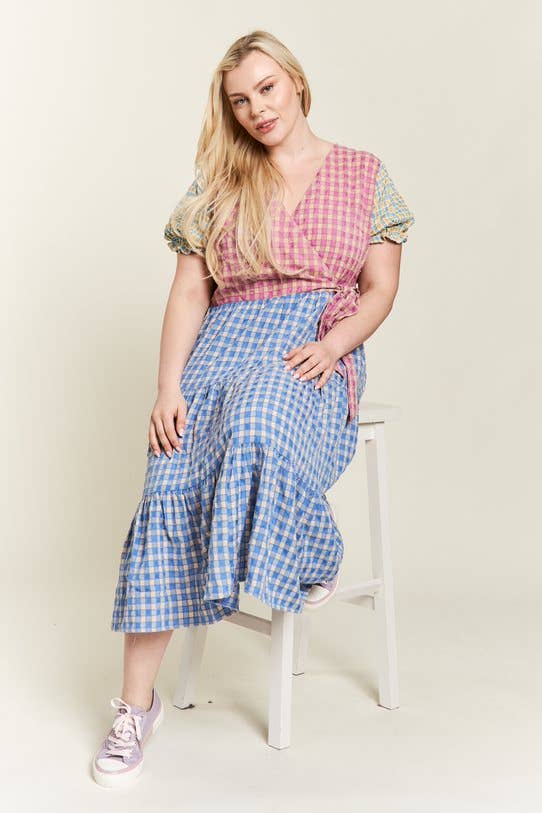 Plus Size, Colorblock Gingham Dress Cottagecore