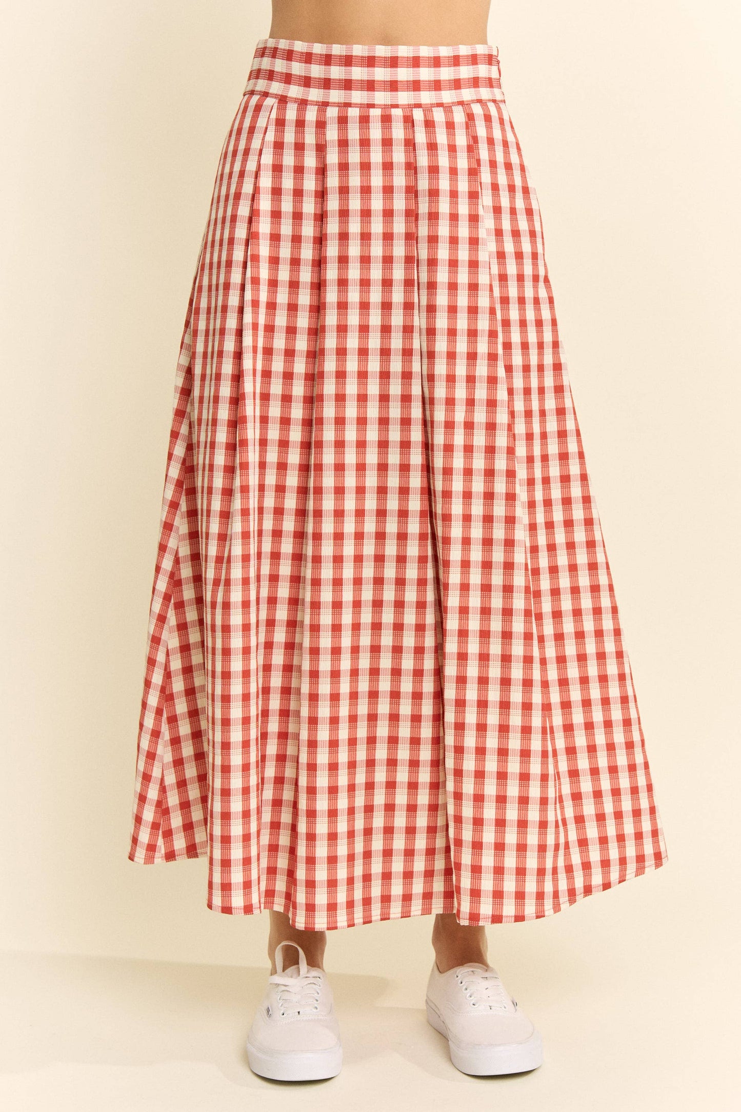 Plus Size, Gingham Midi Skirt, Red & Black Gingham