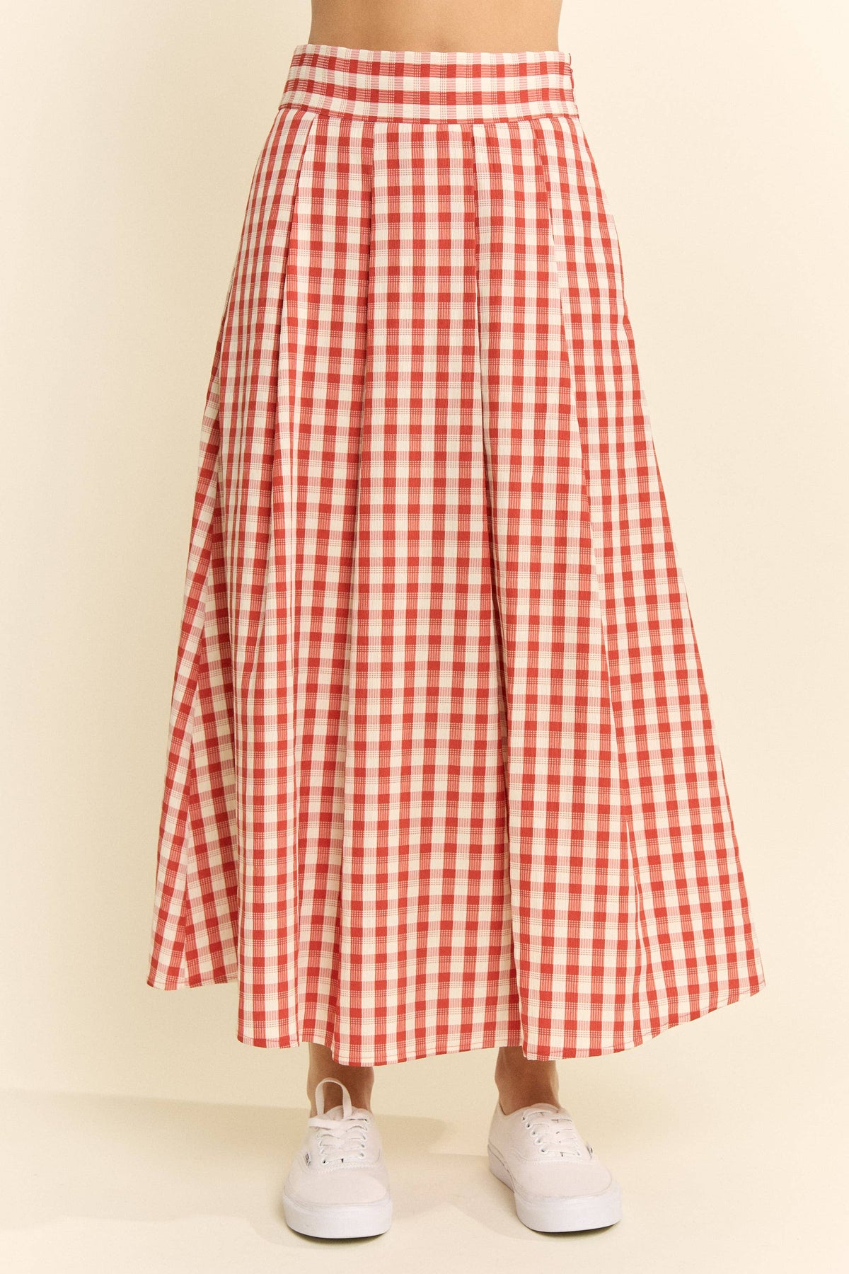 Plus Size, Gingham Midi Skirt, Red & Black Gingham