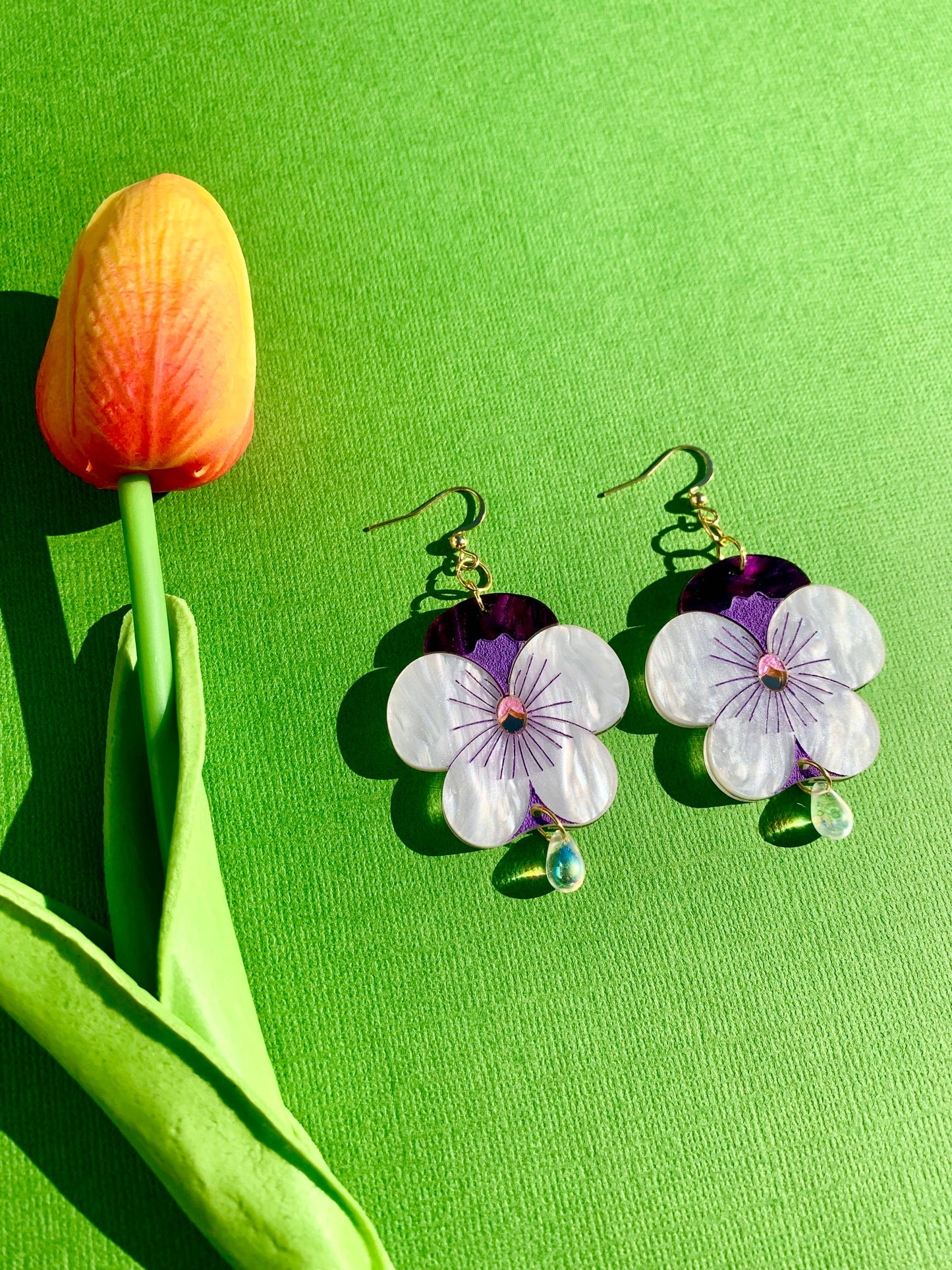 SALE • Not Picasso • Acrylic Earrings, Pansies