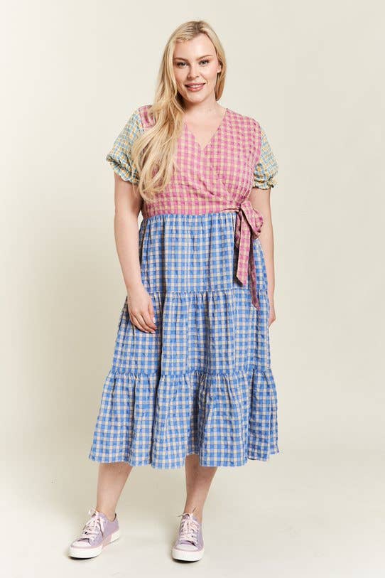 Plus Size, Colorblock Gingham Dress Cottagecore