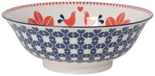 Red Navy Bird Stamped Bowl 8 inch