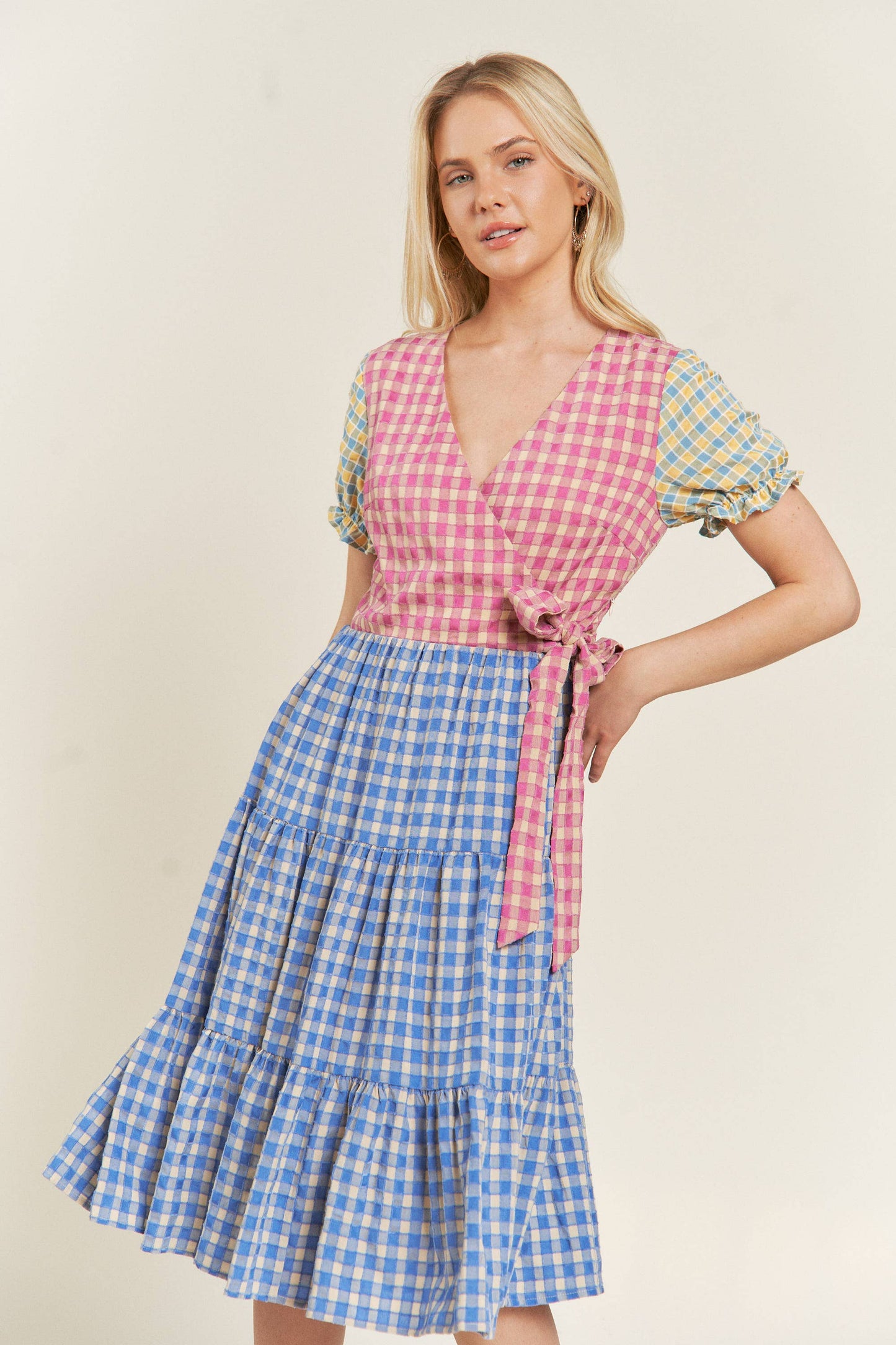 Plus Size, Colorblock Gingham Dress Cottagecore