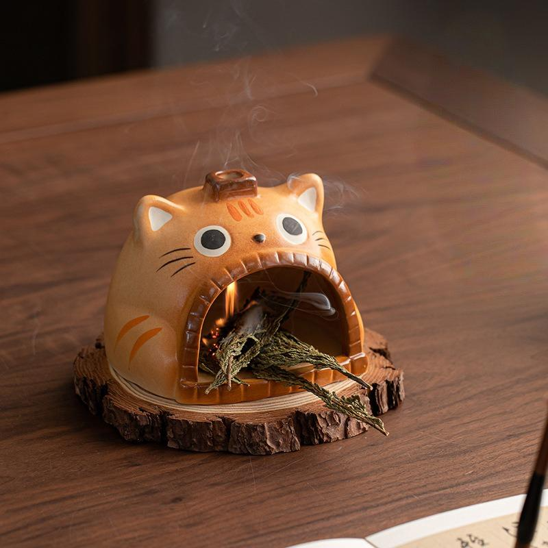 Tabby Cat Aromatherapy Fireplace Incense Burner