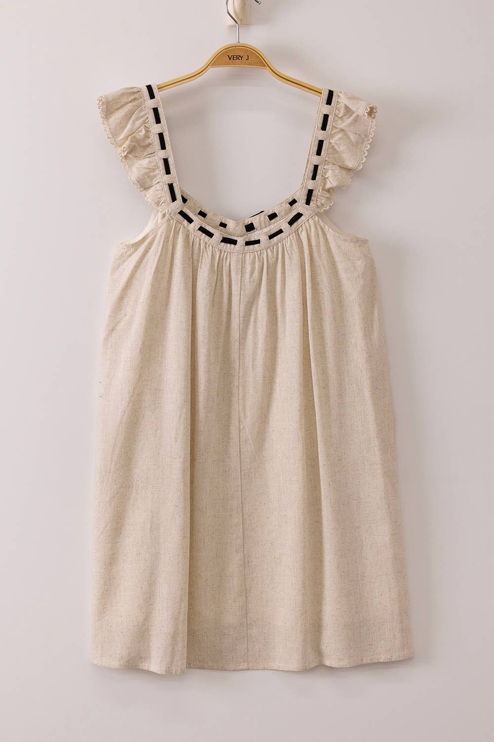 Front Tie Ruffle Sleeve Woven Mini Shift Dress