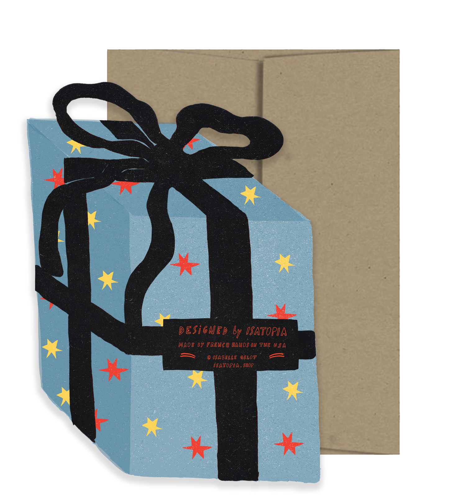 Blue Present Gift Birthday, Die-Cut Blank Greeting Card