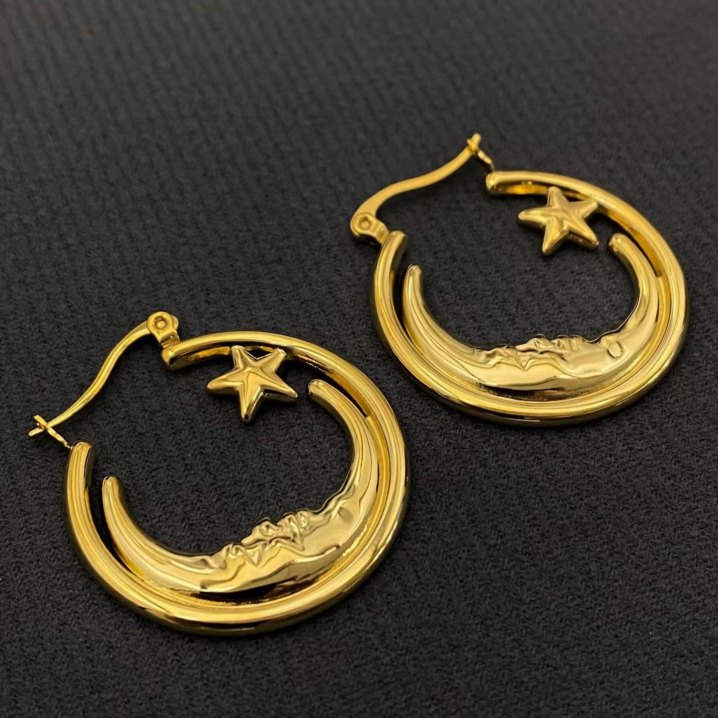 Moon Star 18K Gold Plated S.Steel Hoop Earrings