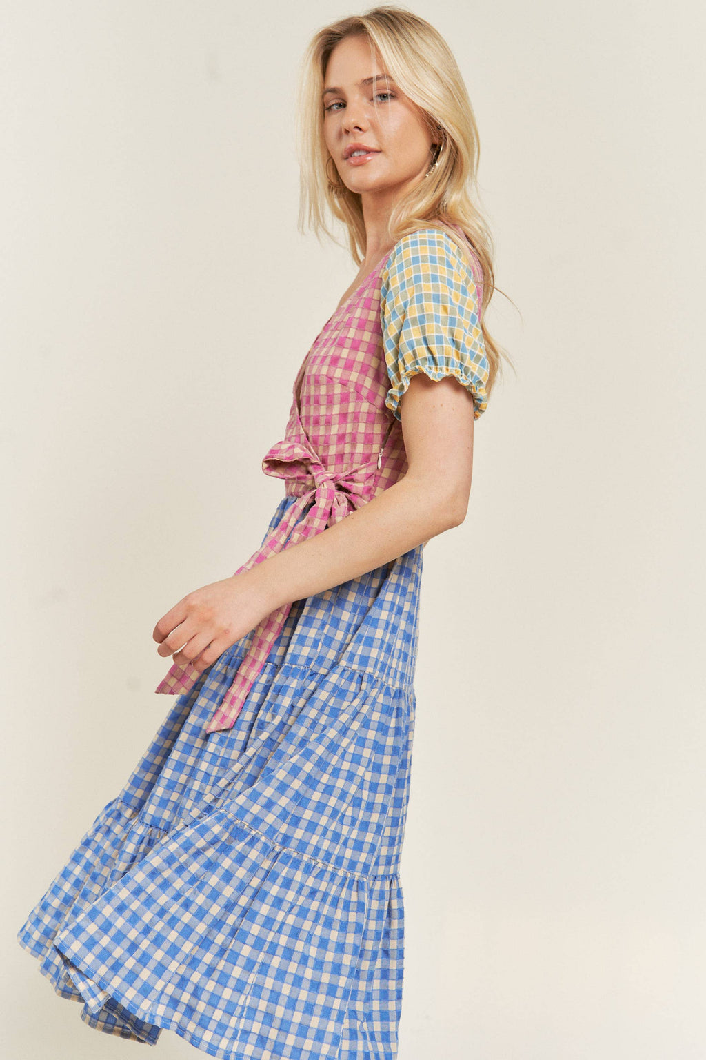 SALE • Plus Size, Colorblock Gingham Dress Cottagecore
