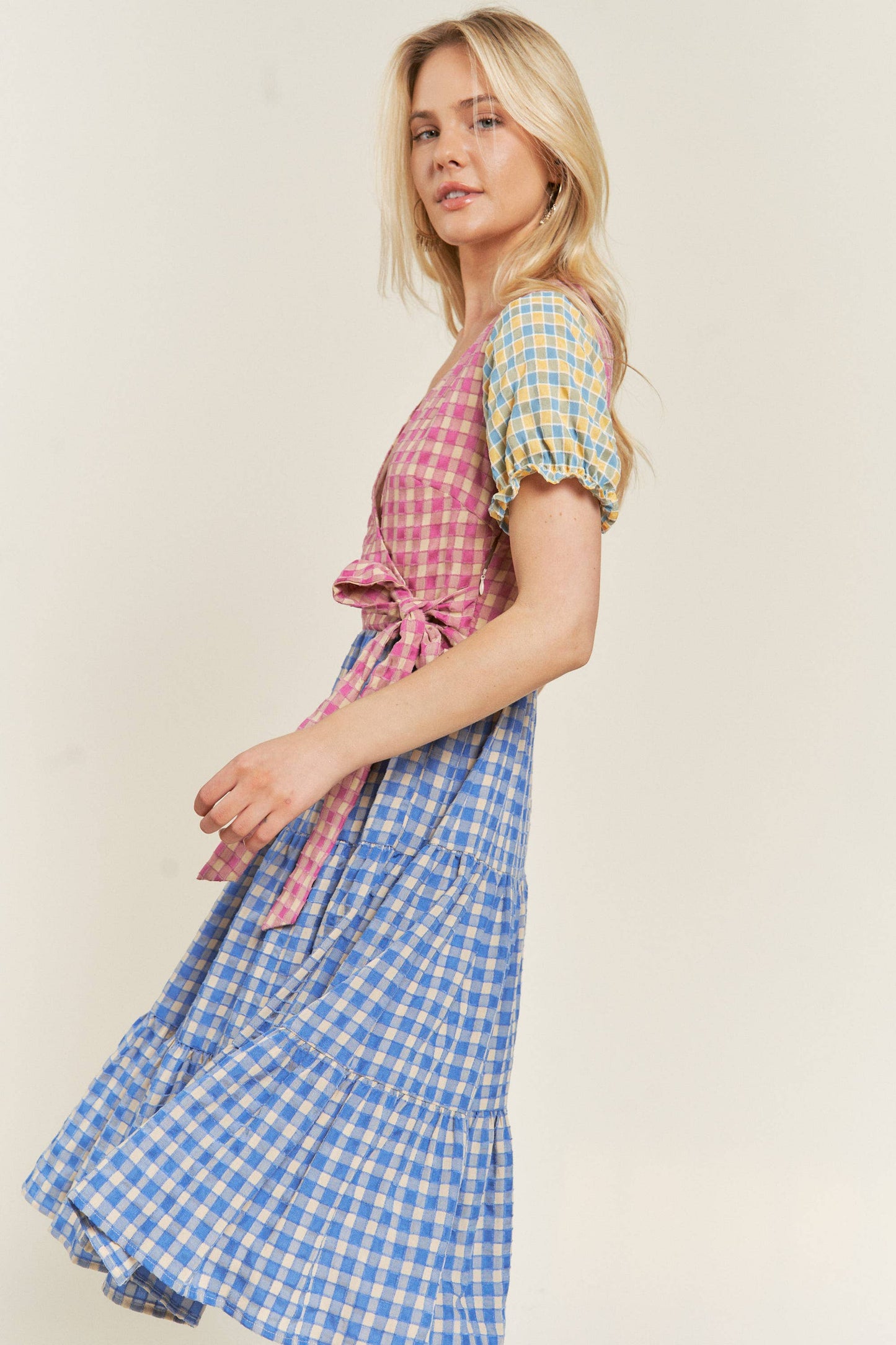Plus Size, Colorblock Gingham Dress Cottagecore