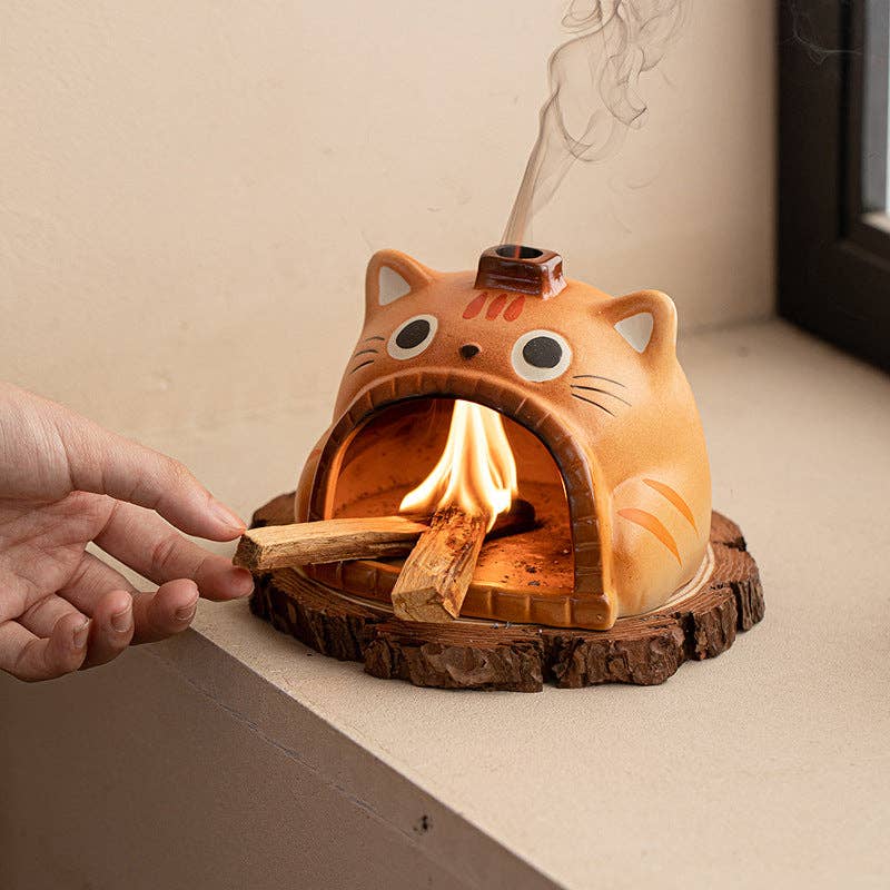 Tabby Cat Aromatherapy Fireplace Incense Burner