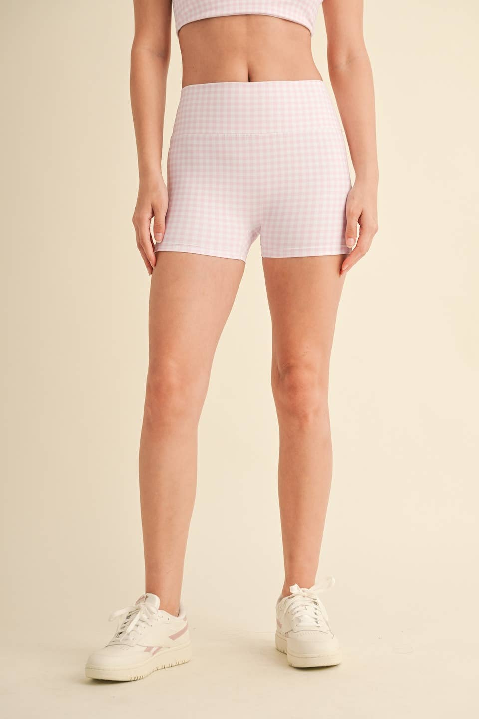 Gingham Print Mid-Rise Mini Shorts
