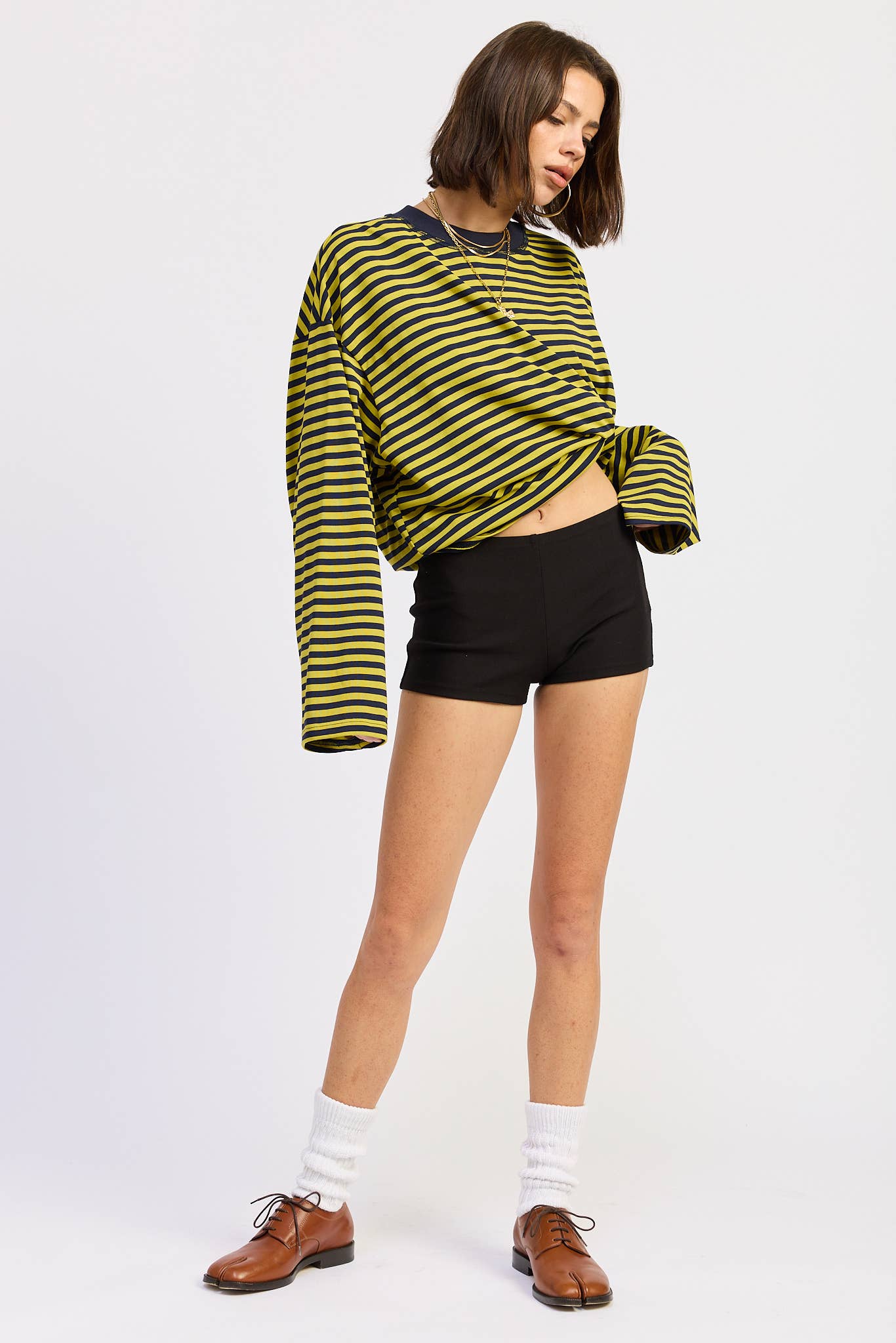 Emory Park • Oversized Stripe Taupe Long Sleeve Top