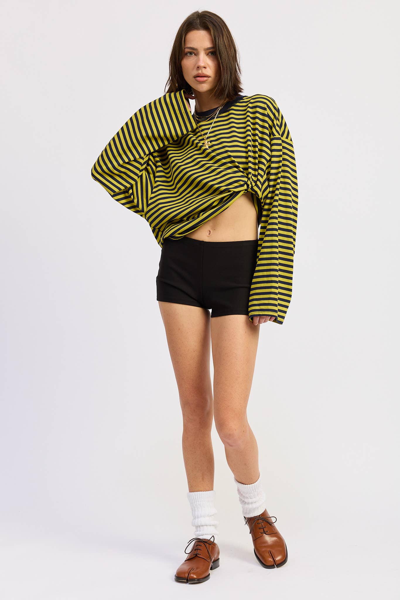 Emory Park • Oversized Stripe Taupe Long Sleeve Top