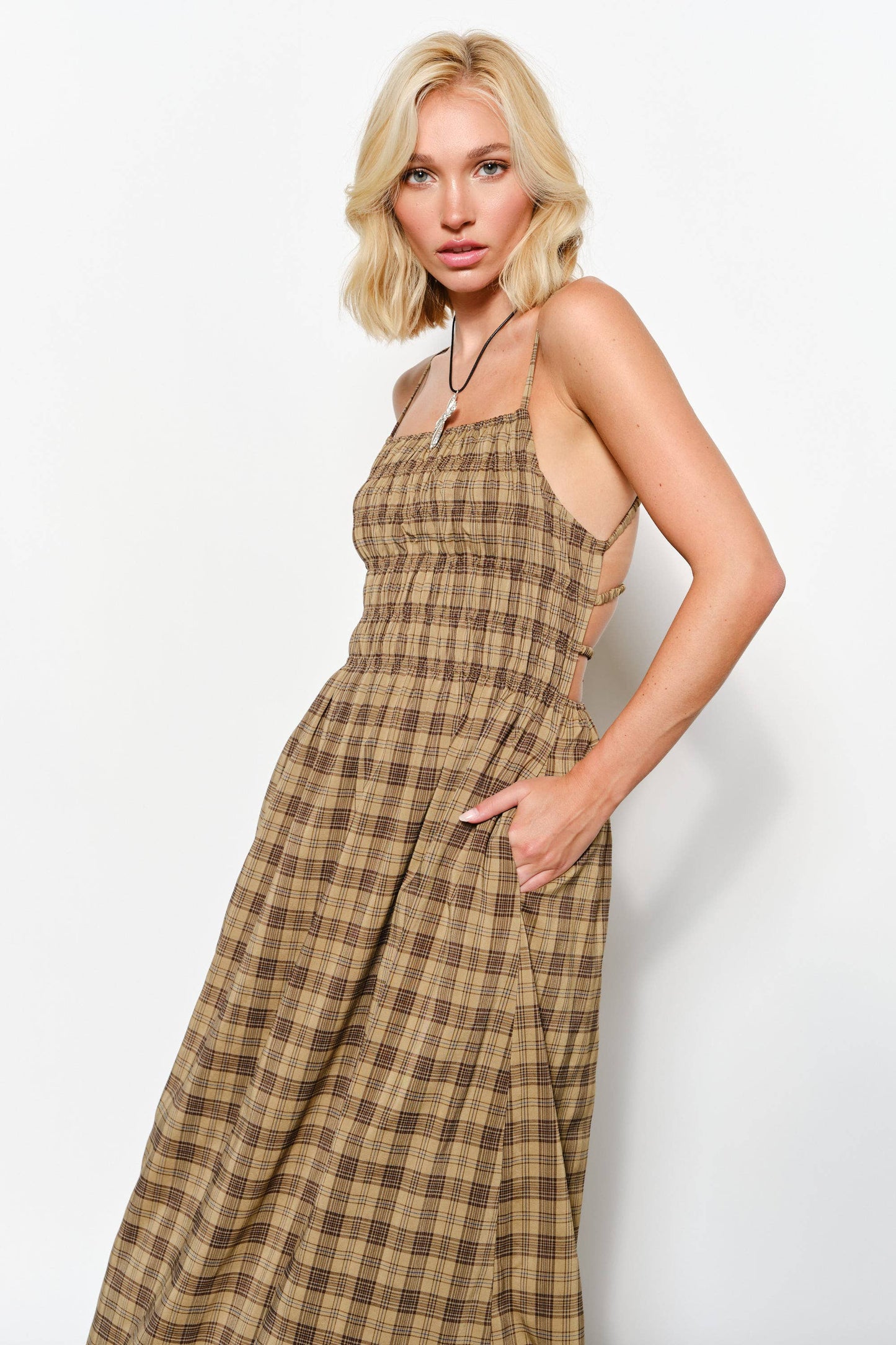 Pretty Garbage • Plaid Open Back Maxi Dress “NADIE”