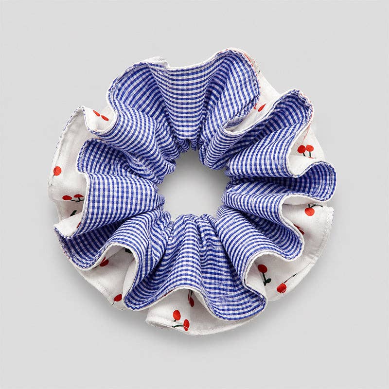 Cherry Gingham Ruffle Hair Scrunchie
