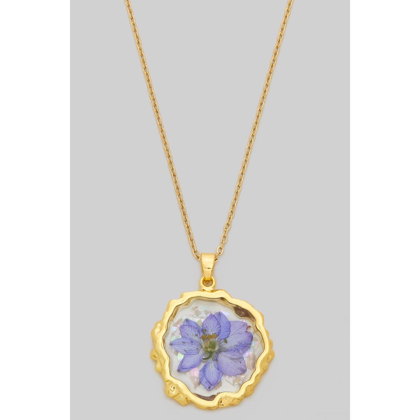 Purple Pressed Flower Pendant Necklace