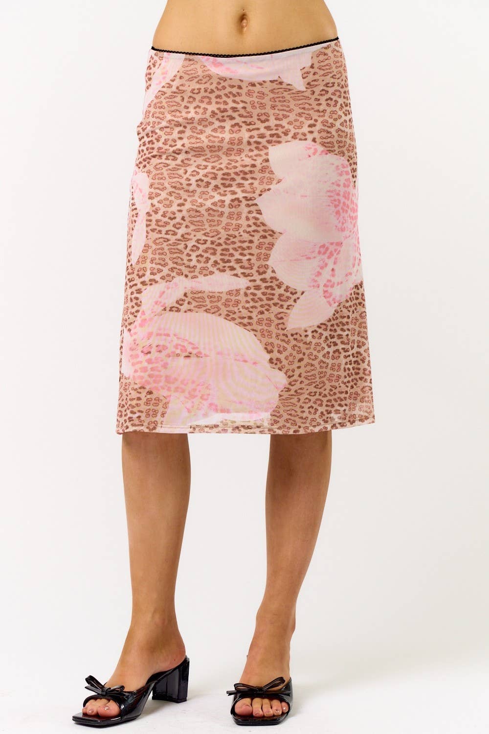 Leopard Floral Y2K Midi Skirt