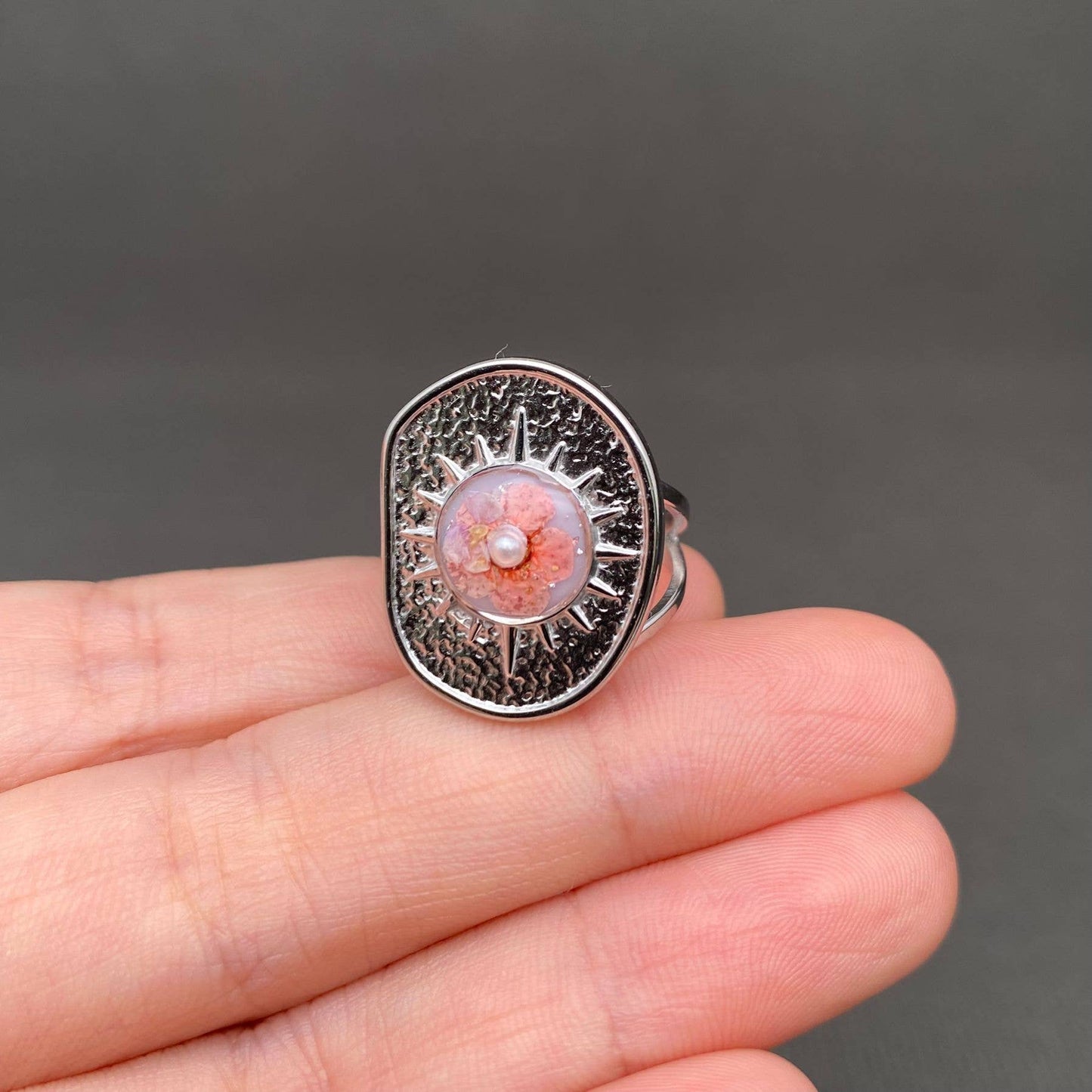 Multiple Styles Dried Flowers Stainless Steel Ring