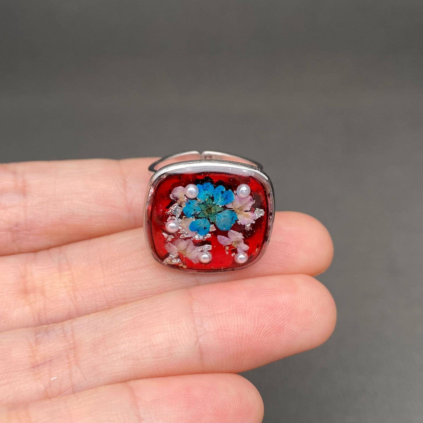Multiple Styles Dried Flowers Stainless Steel Ring