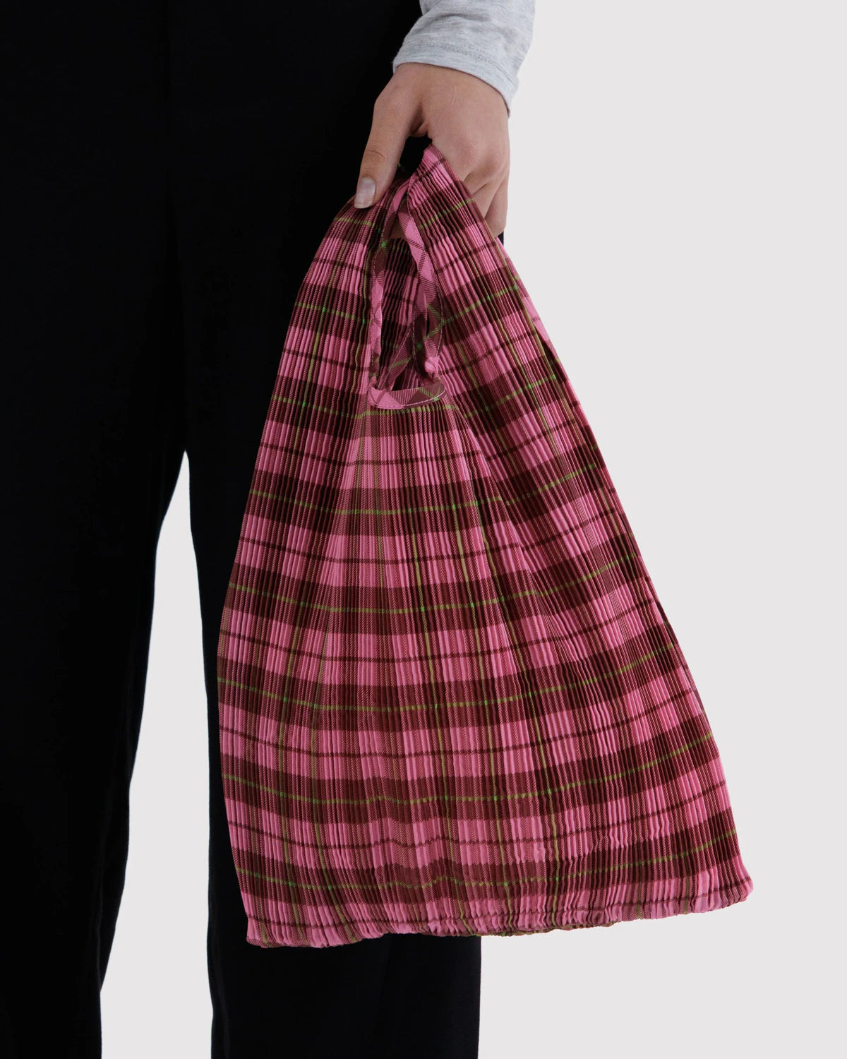 BAGGU • “Azalea Pink Tartan” Pleated Baggu