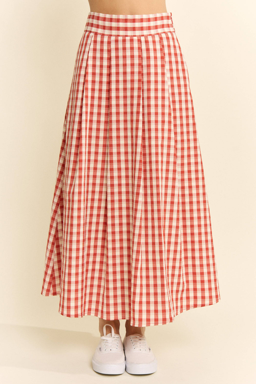Plus Size, Gingham Midi Skirt, Red & Black Gingham
