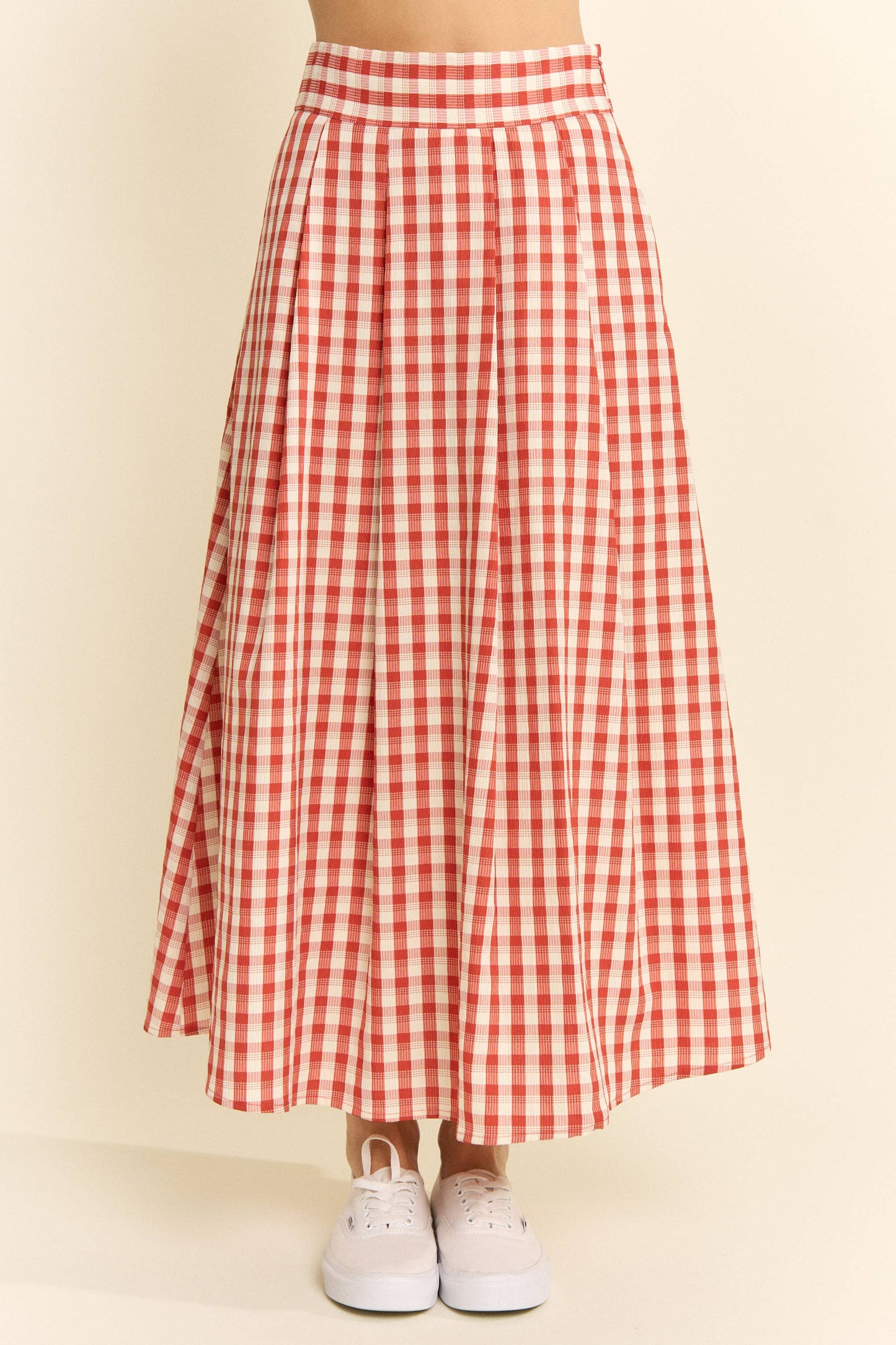 Plus Size, Gingham Midi Skirt, Red & Black Gingham