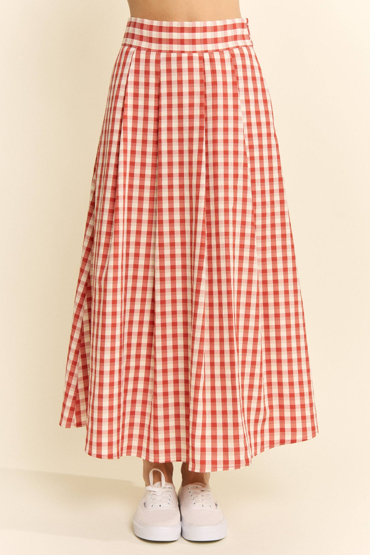 Plus Size, Gingham Midi Skirt, Red & Black Gingham