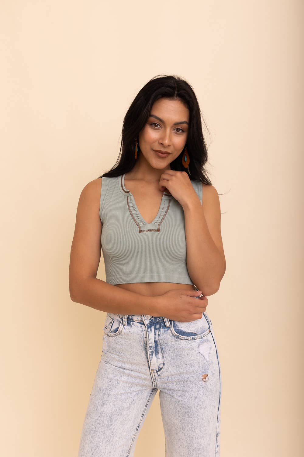 Y2K V-Neck Seamless Crop Tank