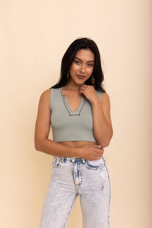 Y2K V-Neck Seamless Crop Tank