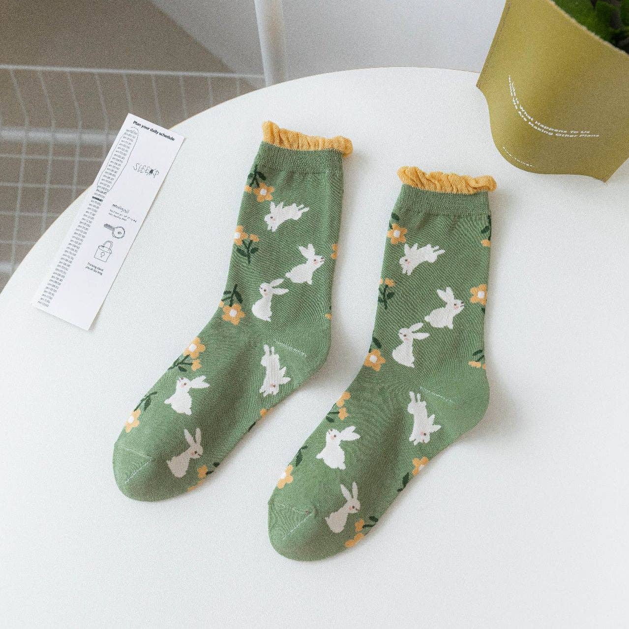 Green Bunny Pattern Socks