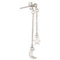 Silver Color Moon and Star Linear Drop Earrings