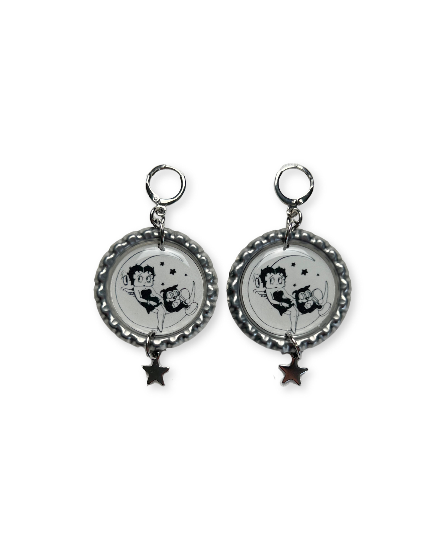 Painted Lady • Over the Moon Betty Boop Dangle Earrings, Silver Color