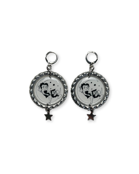Painted Lady • Over the Moon Betty Boop Dangle Earrings, Silver Color