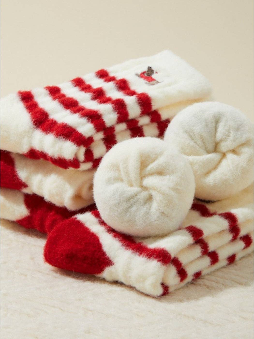 Red & White Fuzzy Holiday Vibe Mid-Calf Socks