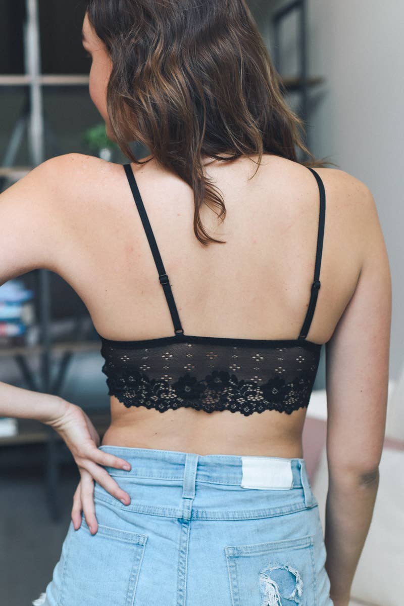 Romantic Floral Lace Bralette, Black