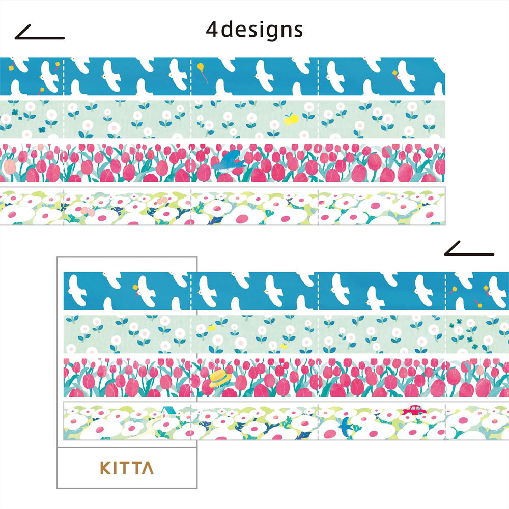 Doves & Tulips Washi Tape Strips, Imported Japan