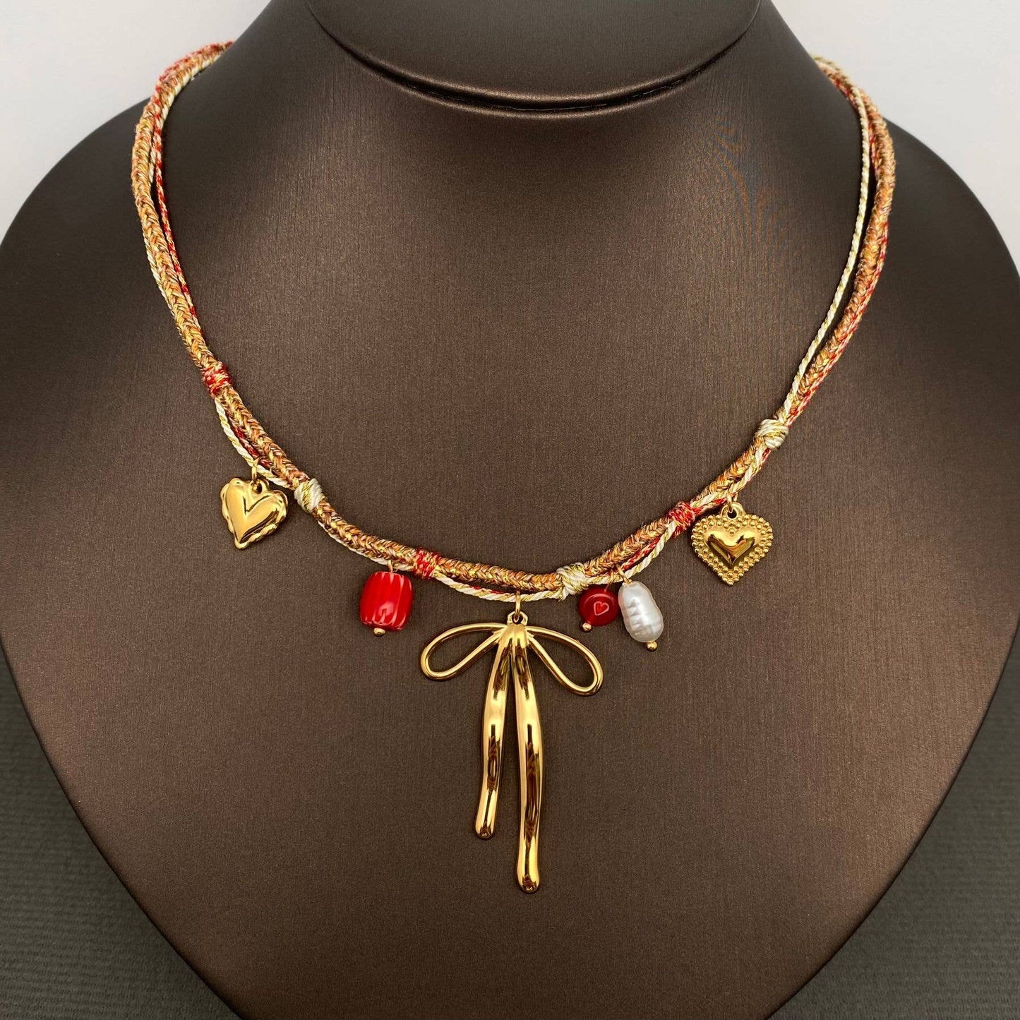 Bow & Heart 18K Gold Plated S.Steel Charm Necklace