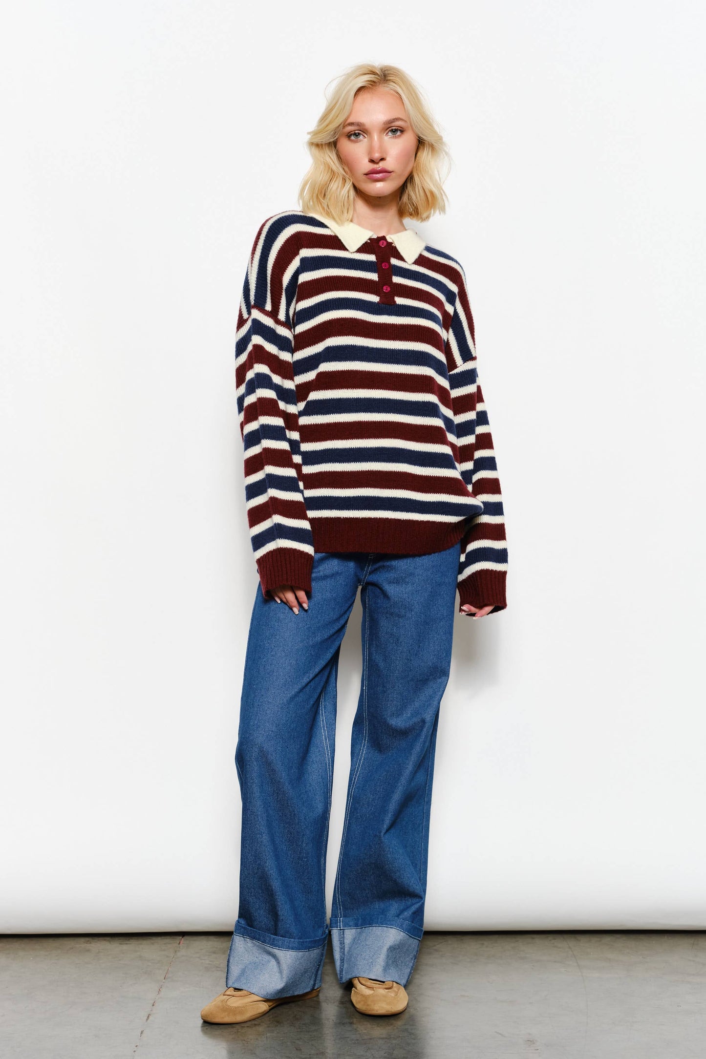 Pretty Garbage • Oversized Rugby Striped, Collar Long Sleeve Sweater