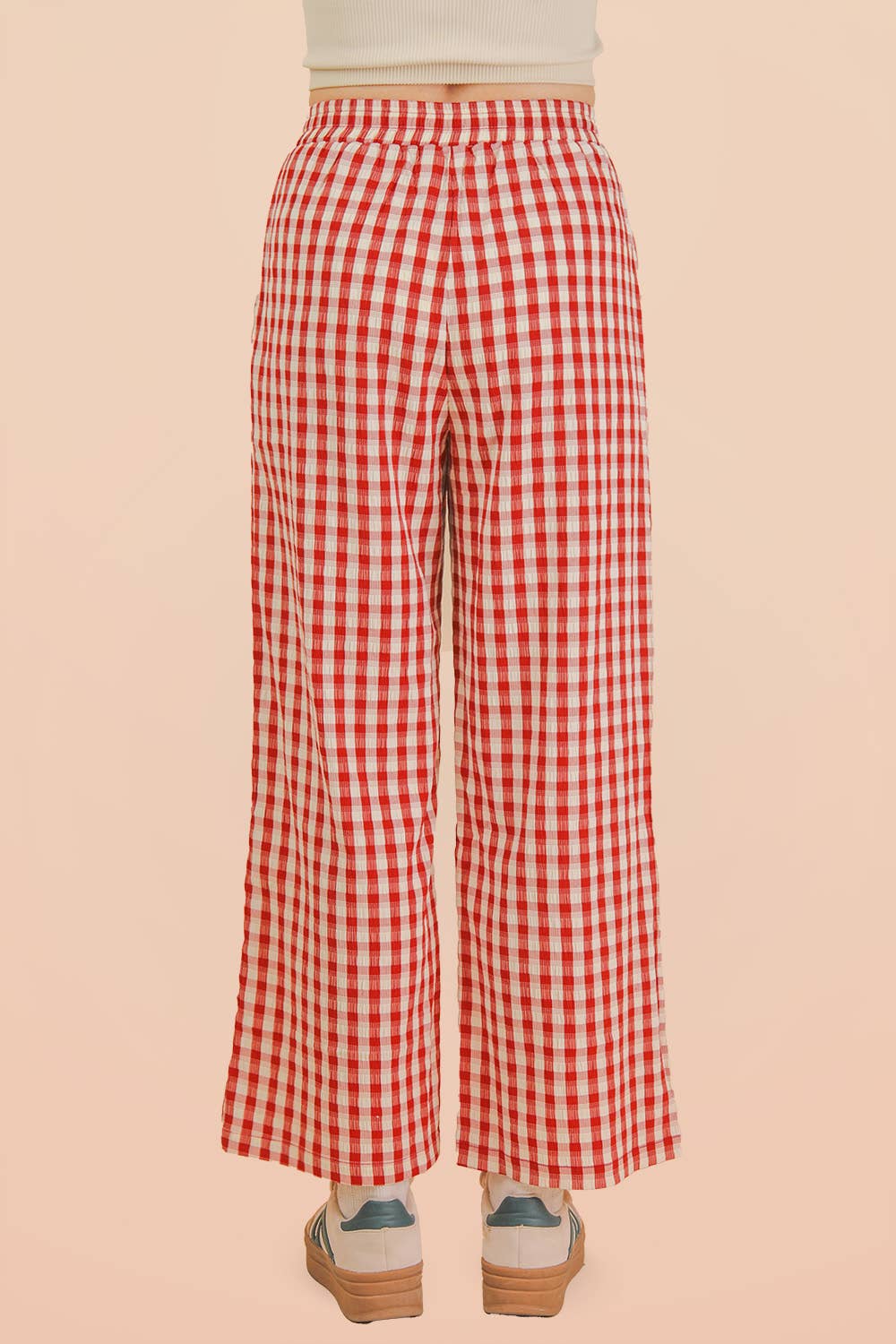 VERY J • Gingham Casual Elastic Relaxed Bottom Pants