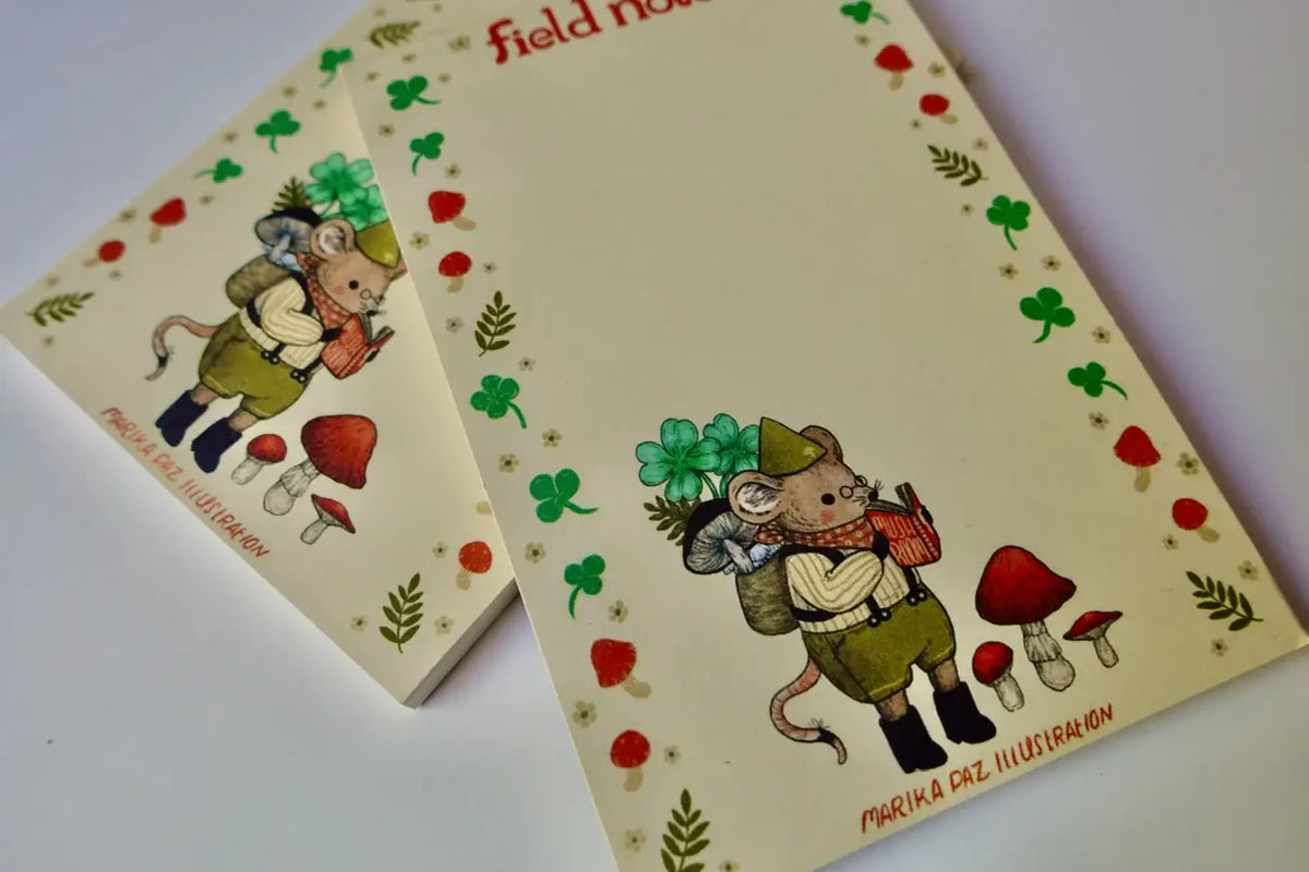 Marika Paz • Mushroom Foraging Mouse Field Notes Notepad 