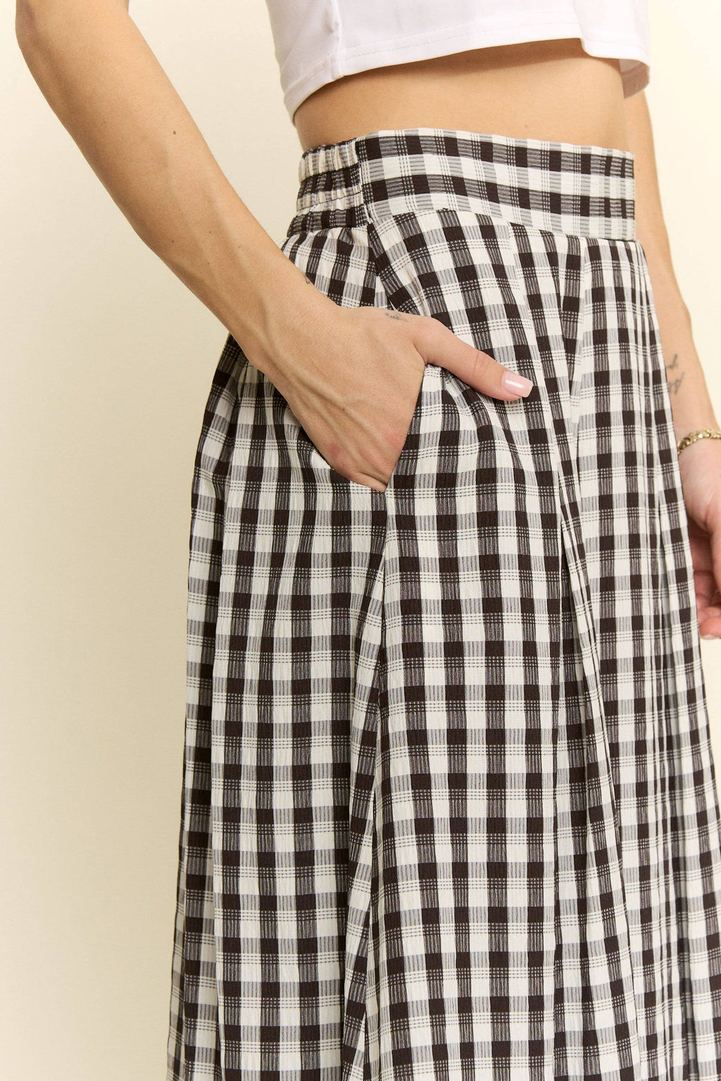 Plus Size, Gingham Midi Skirt, Red & Black Gingham