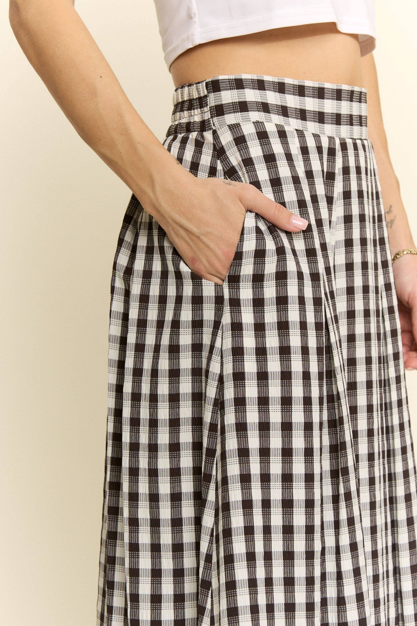 Plus Size, Gingham Midi Skirt, Red & Black Gingham