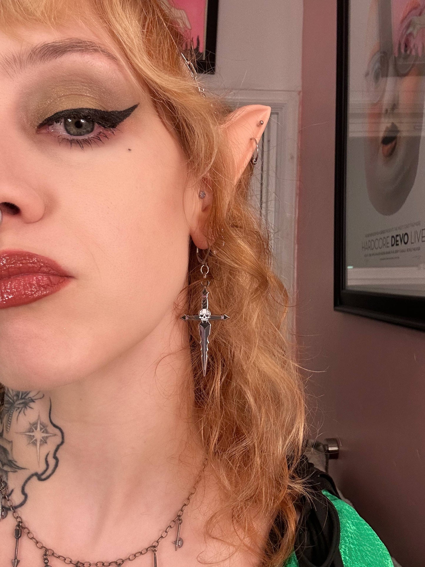 Foolish Fetish • Flambard Skull Dagger Enamel Earrings