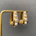 Pearl Inlaid 18K Gold Plated S.Steel Huggie Earrings