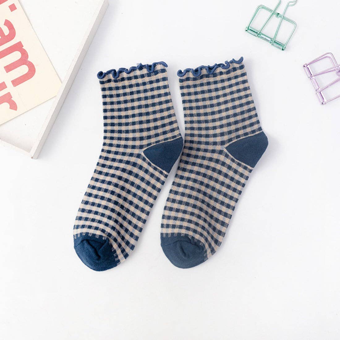 Colorful Check Pattern Lace Socks