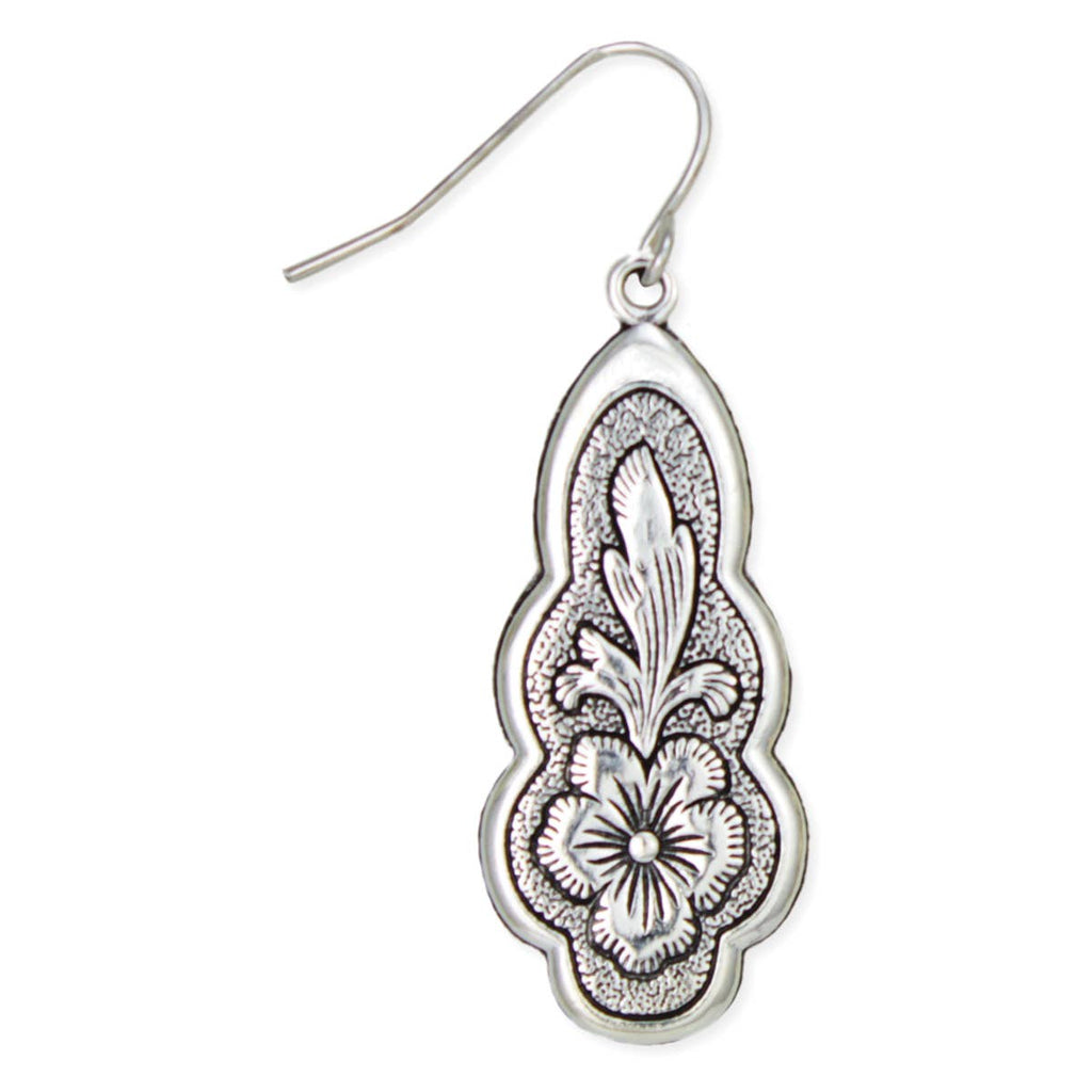 Vintage-Style Flourish Flower Silver-Color Earrings